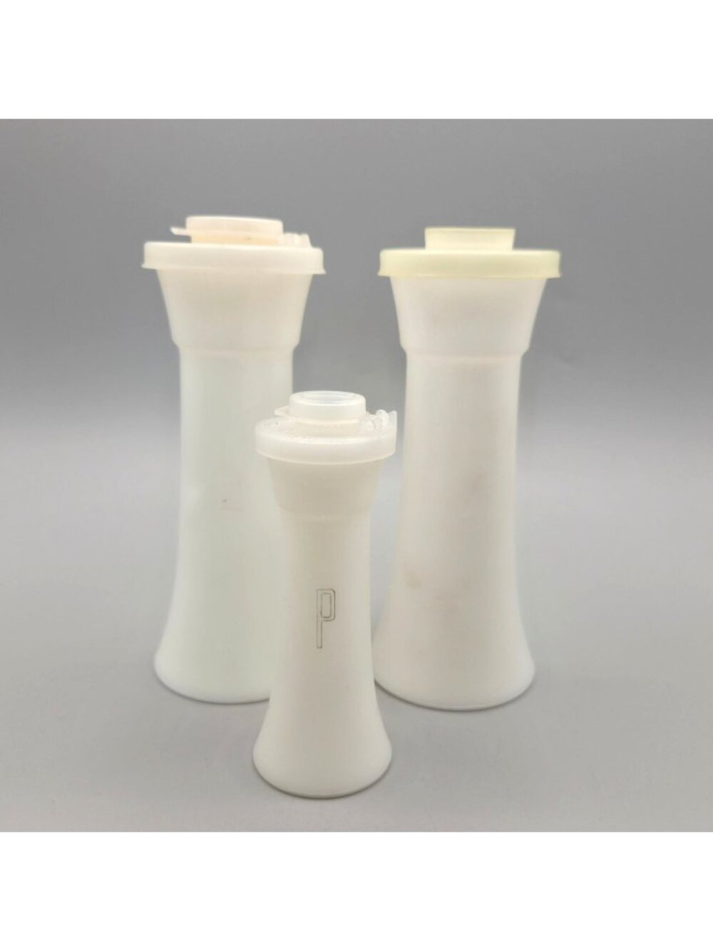 Vintage Tupperware Hourglass White Salt Pepper Shakers Set Plus Extra Pepper